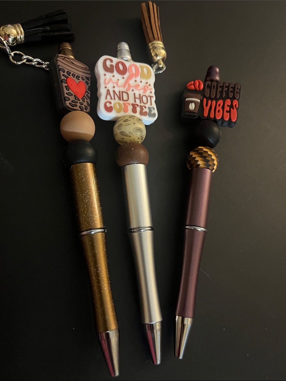 Coffee Vibes and Hot Coffee Decorative Beaded Trio Pen Set - Coffee Lover 68